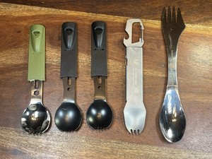 TSA CONFISCATED CAMPING UTENSILS FORK SPOON KNIFE WHISTLE (Lot of 5)