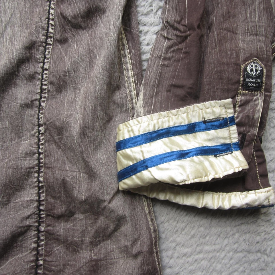 Camisa Roar Para Hombres Grande Marrón Bordado Cristal Perla Occidental Snap Lordship Foto 3 de 4