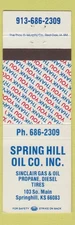 Matchbook Cover - Spring Hill Oil Sinclair gas Springhill KS