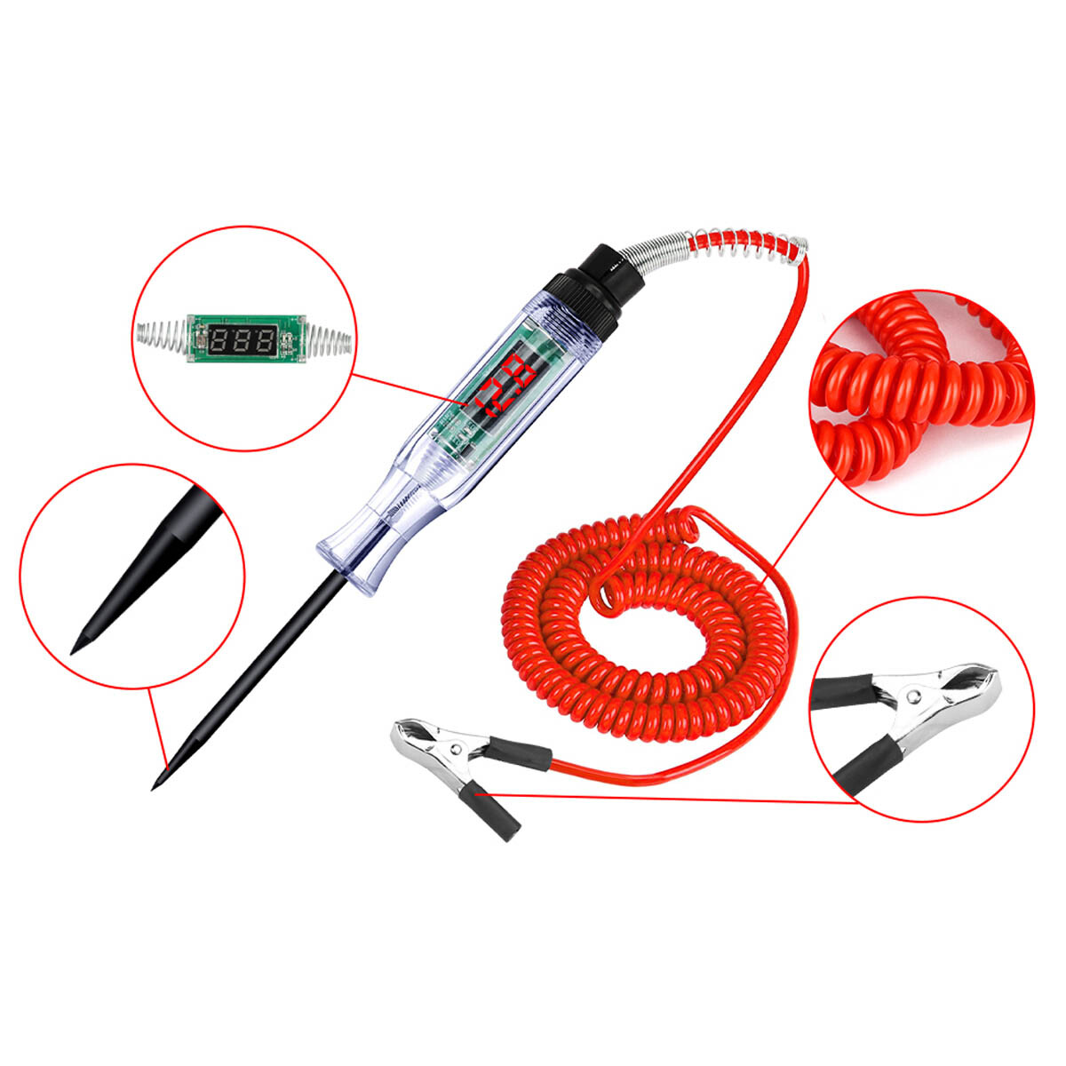 12V Circuit Tester With Probes Digital Power Probe Circuit Tester - Automotive Electrical Test Lead With 13ft Cable, 6-24V DC Automotive Test Lead Kit - Foto 12