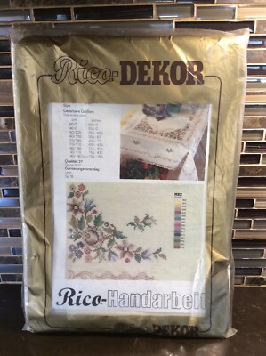 4 Vintage Rico Dekor Stamped Cross Stitch Napkin Squares Rose Floral