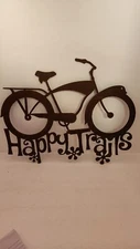 New Rustic Metal Bicycle Sign That Say's "Happy Trails"!