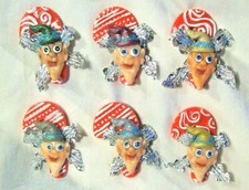 6 ELF CANDY CANE MAGNETS Fridge Set lot polymer clay unique ooak art handmade US