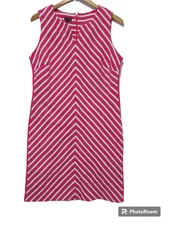 Sz L Talbots Pink Stripe Dress Bodycon Pencil Dress Stretch Henley Sleeveless