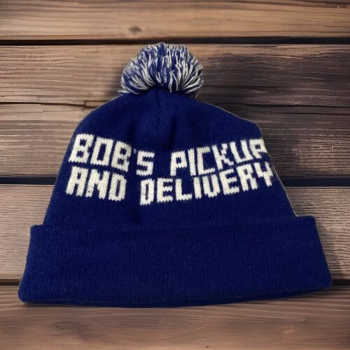 Vintage Mens Novelty Beanie Pom Pom Hat Knit Bob’s Pickup & Delivery Blue Ski