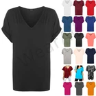 Women Oversized Loose Fit Turn up Short Sleeve Ladies V Neck Baggy Top T Shirt