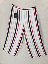 Forever 21 Women Pants Medium Blue Striped 100 Rayon Wide Leg Casual Fit