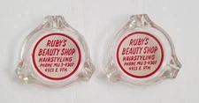 2 Ruby's Beauty Shop Hairstyling, Phone MU3-4307, Vintage Advertising Ashtray 