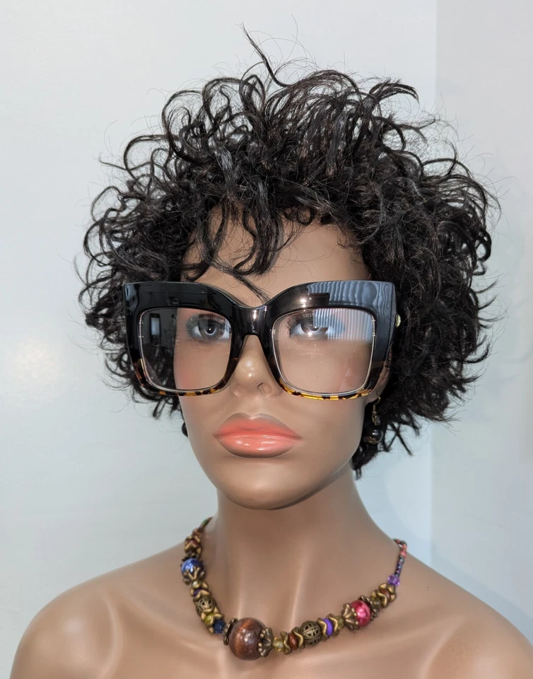 Short Sexy Synthetic Cringle Wavy Color #1 Black With Bangs Wig - Image 4 of 4