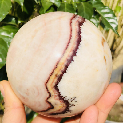 2.59LB Natural Red Stripe Pork Stone Quartz Crystal Sphere Ball Reiki Healing