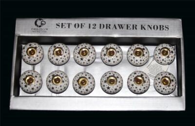 12 CASA DECOR Gold Foil Stars Medallion Center Ceramic Screw Drawer Knobs NIP