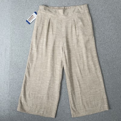 Ella Moss Linen Blend Pants Womens Large Tan Wide Leg Pull On New Beach Coastal
