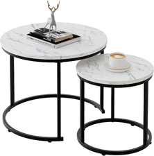 round Nesting Coffee Table Side Table Set of 2 End Tables for Living Room Bedroo