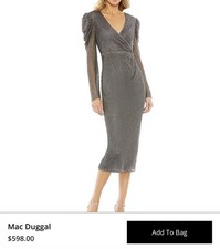 NWT Mac Duggal Gray Fully Beaded Over Puff Sleeve Dress Size 4 MSRP $598
