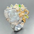 Beautiful carving Natural Labradorite Ring 925 Sterling Silver Size 8 /R462300