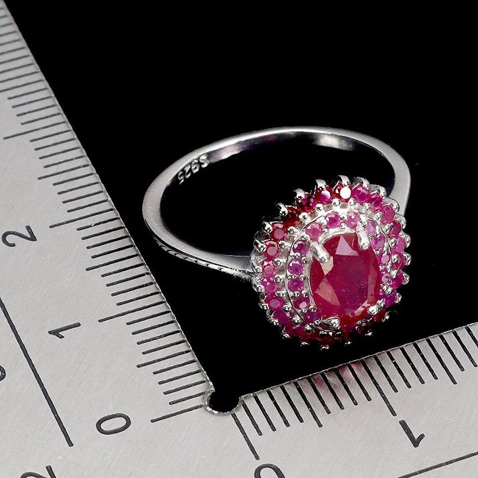 925 Sterling Silver Ring Oval Ruby 7x5mm Natural Gemstone Jewelry Size 9 - Image 3 of 4
