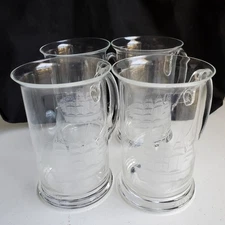 Toscany Clipper Ship Etched Clear Glass Mug 6" Tankard Set of 4