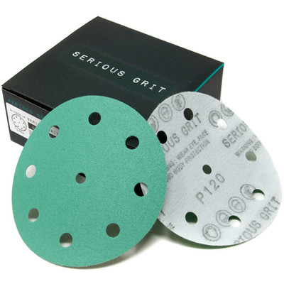 Serious Grit - 5-Inch 9-Hole 120 Grit Sanding Discs - Heavy-Duty Hook & Loop Fil