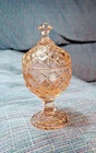 Vintage Mini Pink Depression Glass Lidded Candy Trinket Footed  5" Dish Diamond