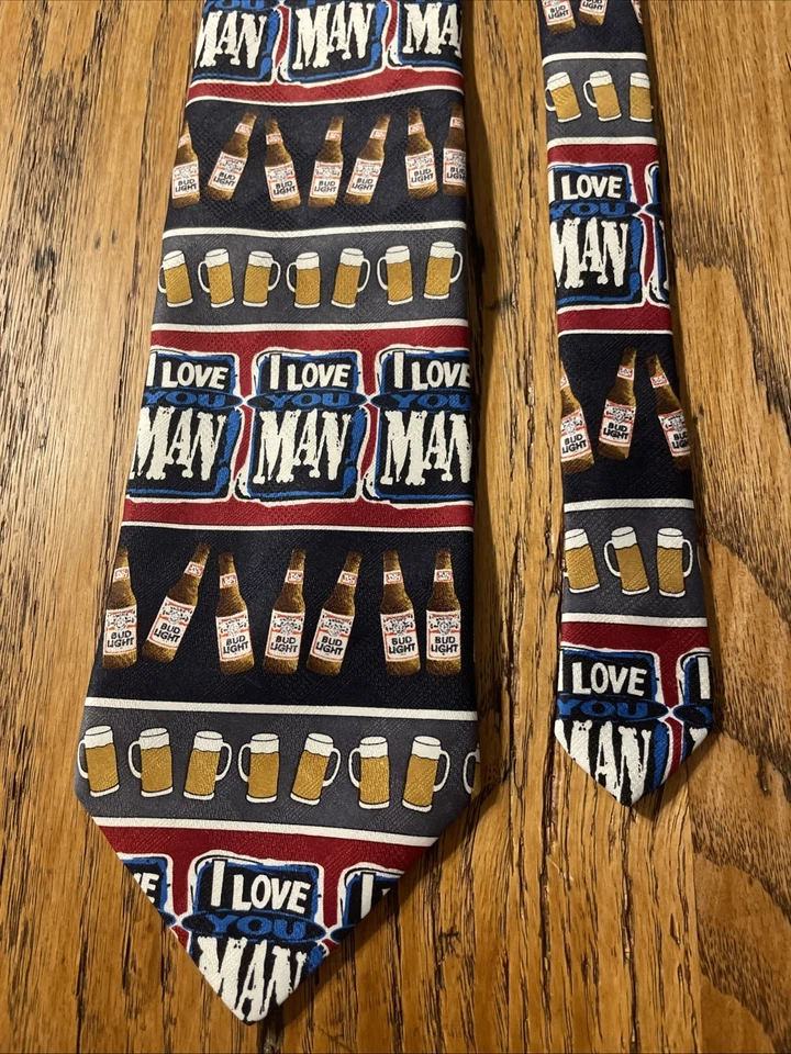 Corbata vintage usada en excelente estado años 90 Budweiser Bud Light Theme I Love You Man 1996 EE. UU. Foto 4 de 4