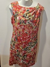 Ann Taylor Sheath Dress Womens Size 6 Floral Sleeveless V Neck  Lined Zip Up