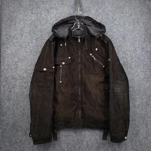 X Ray XXL Hooded Corduroy Jacket Mens 2XL Brown Full Zip Cargo Utility Field Y2K - product listing photo