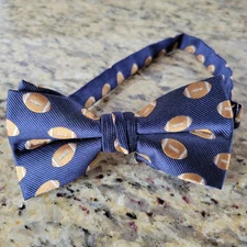 Unbranded Bow Tie Football Print Navy Blue Up To 19.5in Silk Adjustable