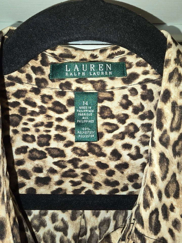 Mono utilitario Ralph Lauren marrón leopardo sin mangas con cordón cintura 14 Foto 4 de 4
