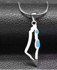 Blue-Detail stainless steel silver Palestine Map Necklace