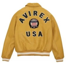 Men Avirex Yellow Real Bomber American Flight Jacket Faux Leather Jacket for Men