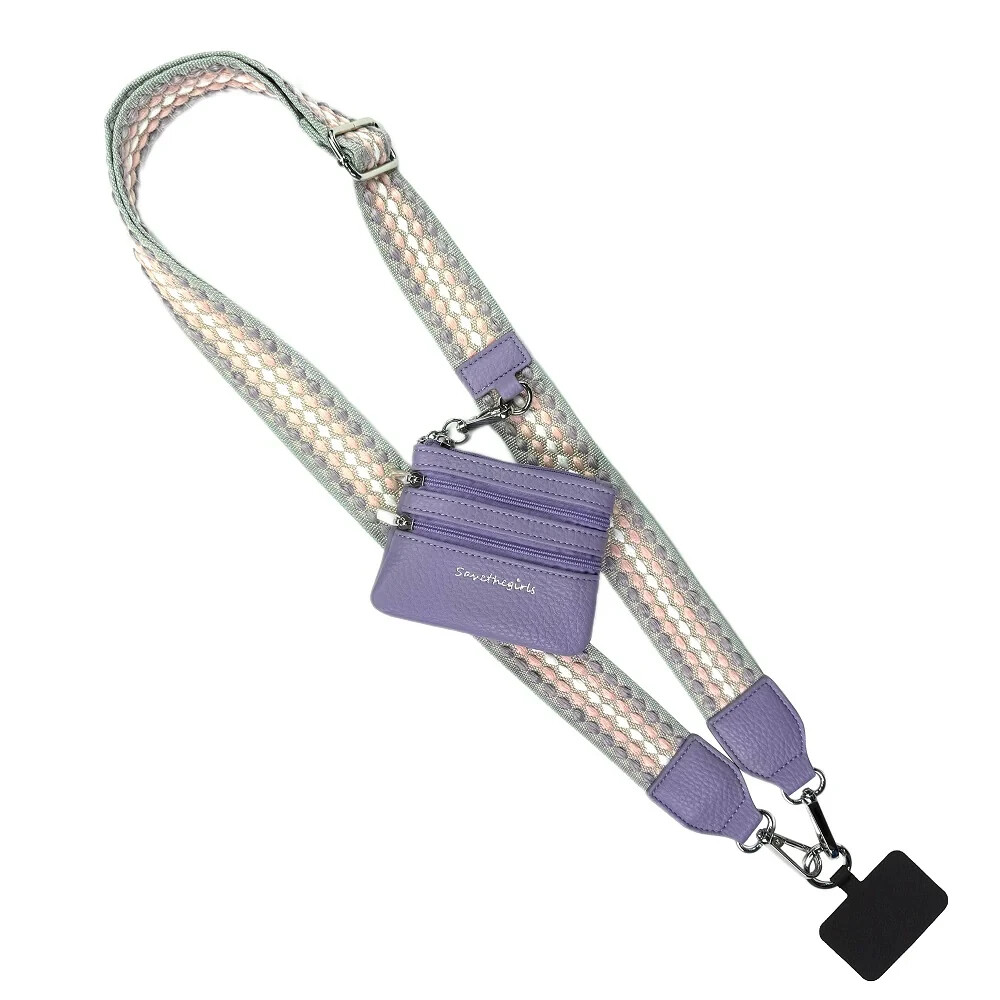 Stylish Pink Lavender Grey Polka Dot Pouch with Clip-On Phone Strap  