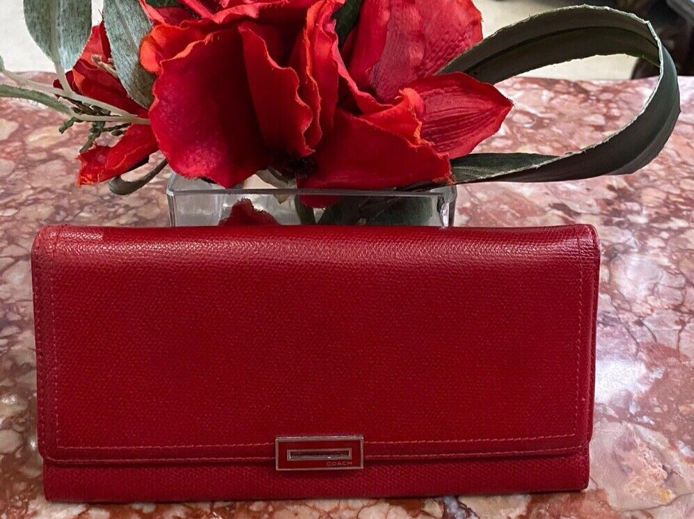 COACH Red Textured Leather Slim Envelop Clutch Wallet EUC! $198 | eBay