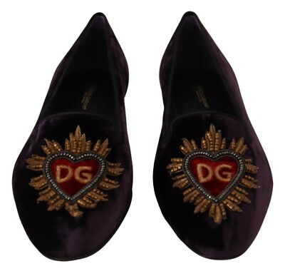 DOLCE & GABBANA Shoes Purple Velvet DG Heart Loafers Flats  display picture 1