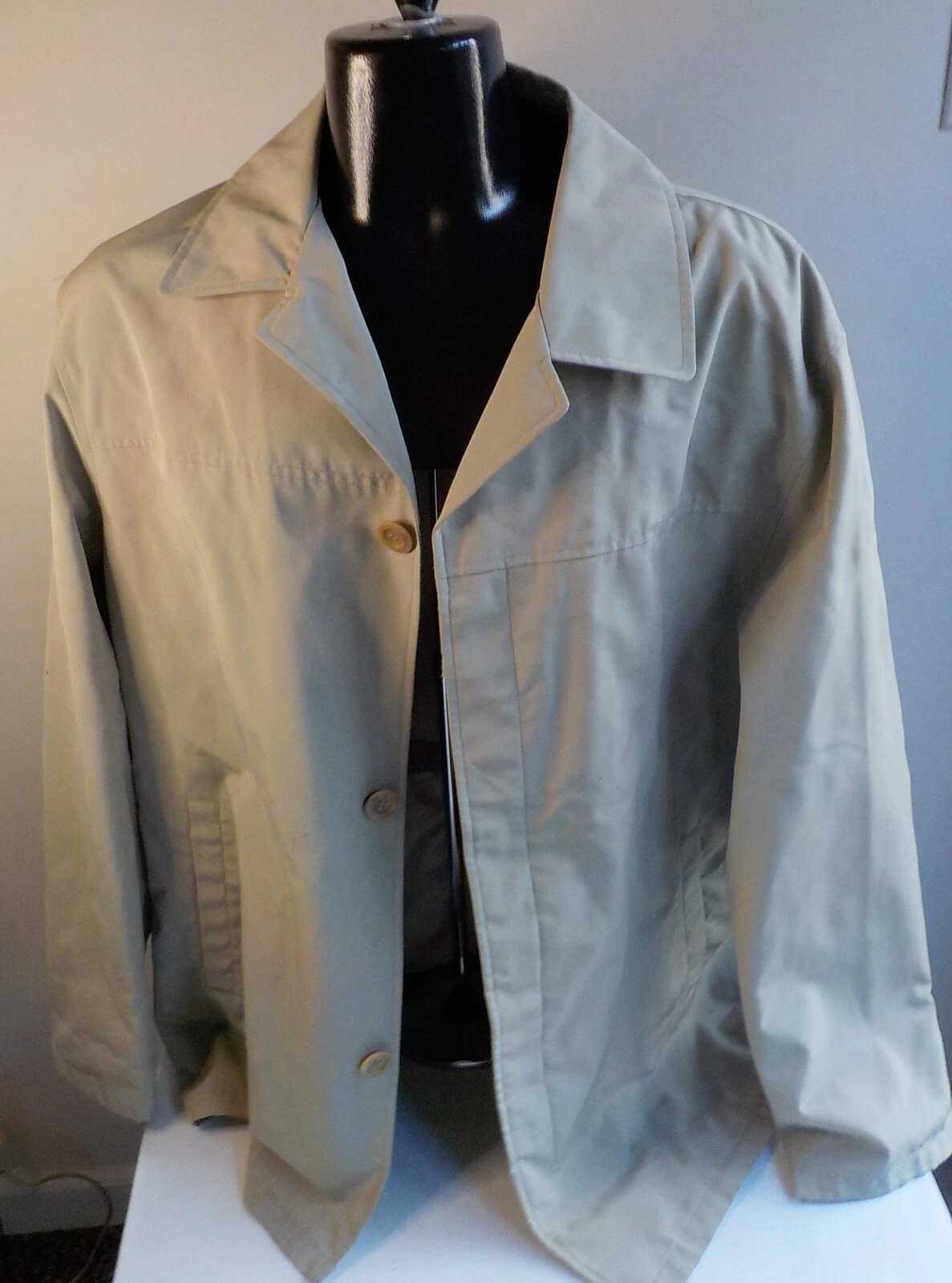 KENNETH COLE Reaction Button Front Lined Water Resistant Rain Coat Beige Poly XL