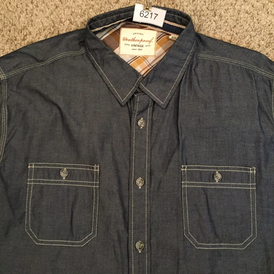 Weatherproof Shirt Mens XL Blue Long Sleeve Button Up Pockets - Image 3 of 4