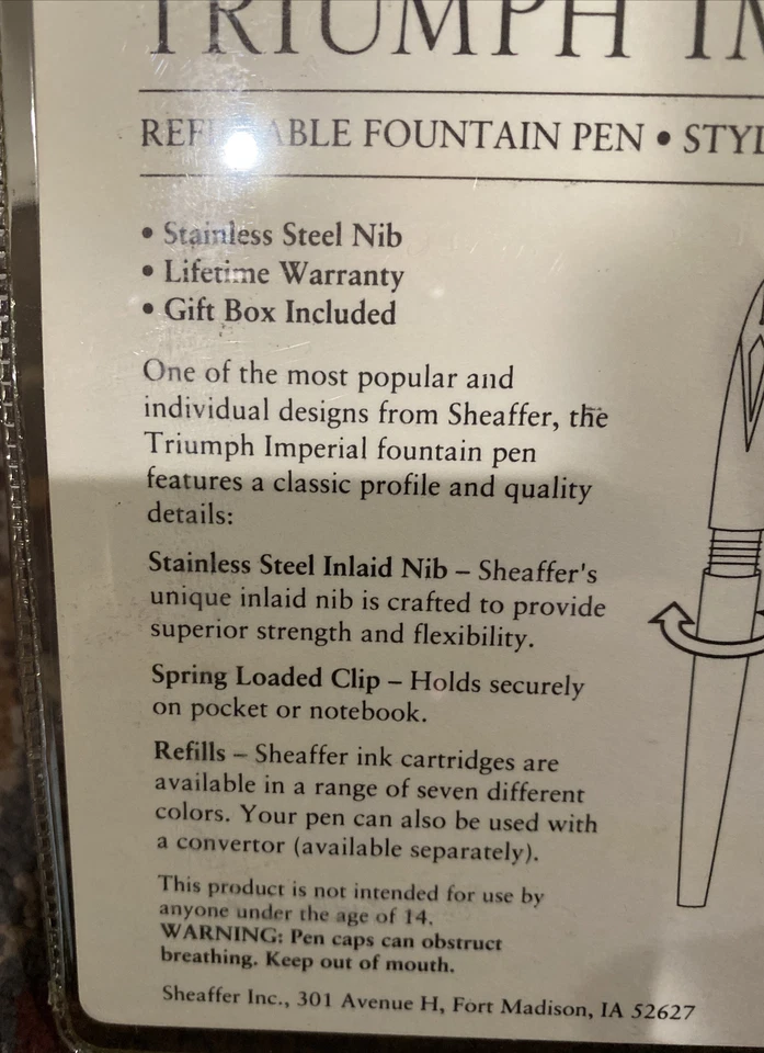 Pluma Estilográfica Sheaffer 92541 Triumph Imperial Borgoña De Colección Foto 4 de 4