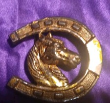 Vintage Horseshoe W/Horse Untouched Gold Tone Belt Buckle, Preowned