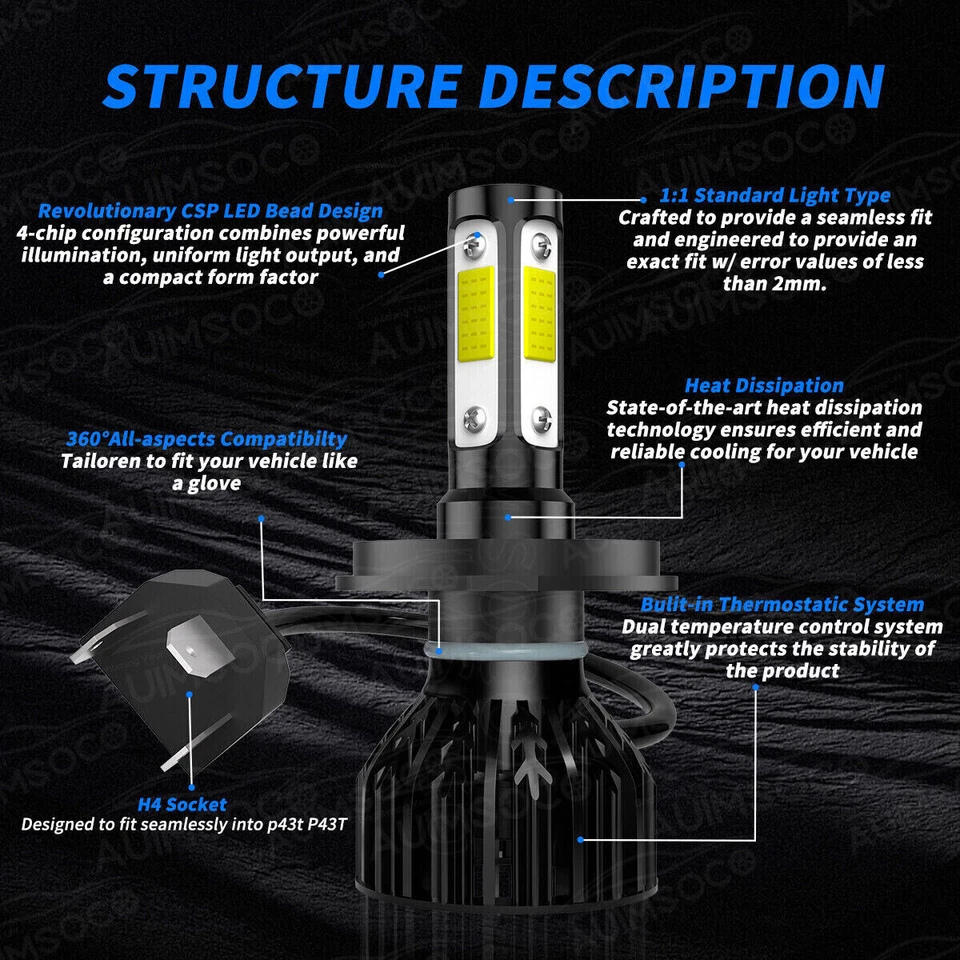 For Nissan X-Trail 2004-2008 6000K LED Headlight Fog Light Bulbs Combo KIT White - Image 4 of 4