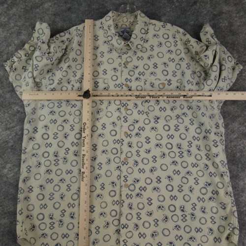 Cambridge Shirt Mens Extra Large Beige Linen Blend Geometric Print Short Sleeve - Picture 10 of 13