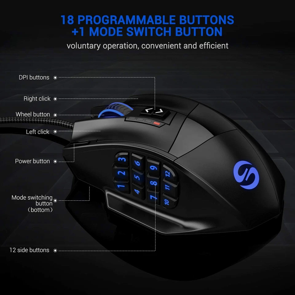 Venus Gaming Mouse RGB Wired, 16400 DPI High Precision Laser Programmable MMO... - Image 4 of 4