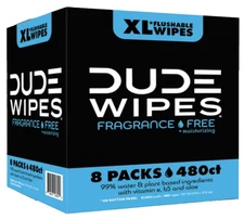 DUDE Wipes XL Flushable 480ct Fragrance-Free Moisturizing Compare to Cottonelle