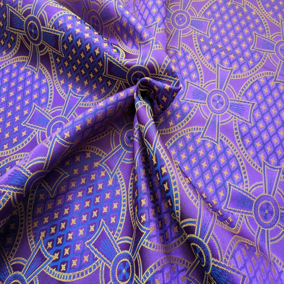 Luxury Brocade Fabric Purple Cross Liturgical Reneissance for Vestments Decor - Image 4 of 4