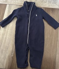 Ralph Lauren Baby Boy 6 Months Long Sleeve Navy Romper Cotton Button Snap Down