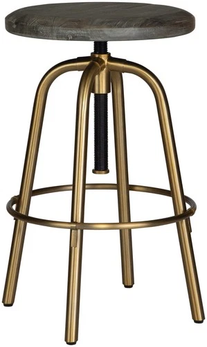 Uttermost 22976 Revolve 17"W Acacia and Iron Accent Stool - Brushed Brass / - Picture 4 of 6