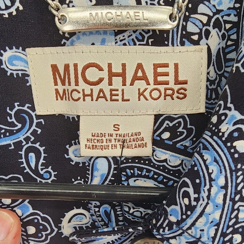 Michael Kors Navy Blue Paisley Trench Coat Women’s Size Small - Image 4 of 4