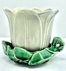 1953 McCoy USA Pottery MISSPELLED MCoy Gray Tulip Pot & Saucer Planter