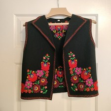 Vintage Hungarian Matyo Vest Flower Embroidered Folk Felt Wool Vest From Hungary