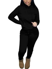 HTD Two Piece Outfits for Women Casual Sweatsuits Set Medium, 9014a-black 