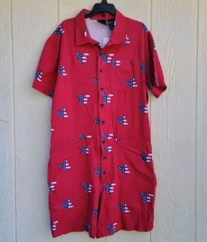 Disney Womens Red Mickey Mouse American Flag Print romper sz Med 4th Of July