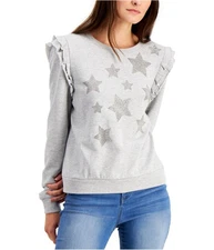 I.N.C Womens Ruffled Star Sweatshirt, gray, M